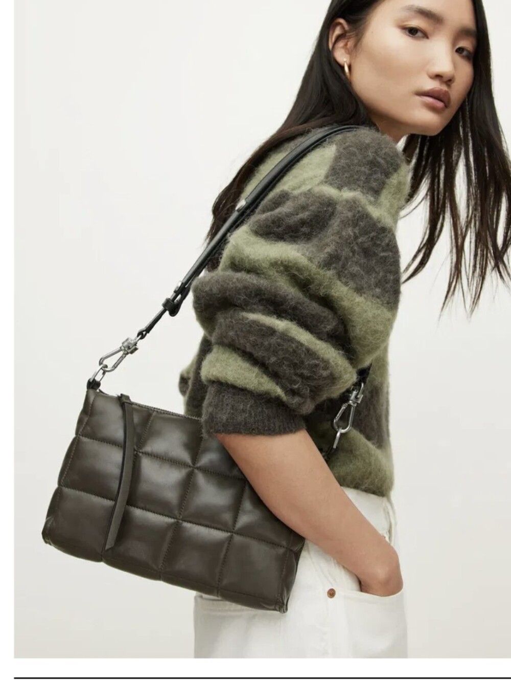 All Saints Olive Quilted Leather Eve Shoulder Bag